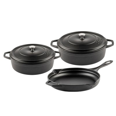 Jogo de panelas de ferro fundido de 3 Partes Hosse, Black Onyx - Jogo de panelas de ferro fundido
