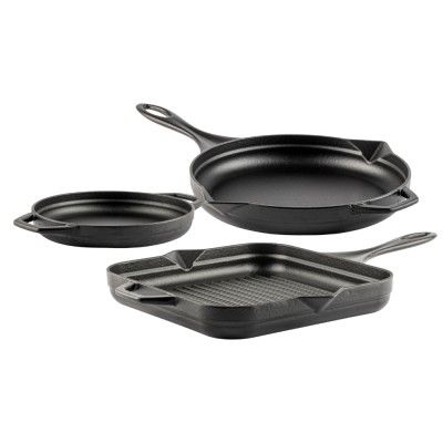 Jogo de panelas de ferro fundido de 3 Partes Hosse, Black Onyx - Jogo de panelas de ferro fundido