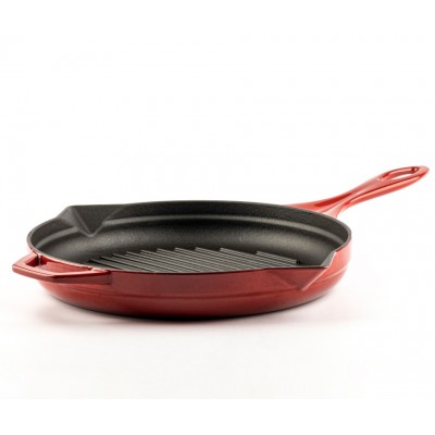 Frigideira de grelha em ferro fundido esmaltada Hosse, Rubin, Ф28cm - Frigideira de grelha em ferro fundido