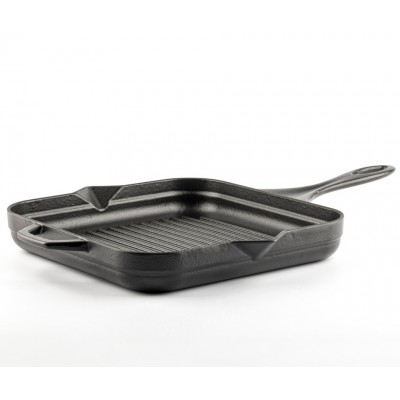 Frigideira de grelha em ferro fundido esmaltada Hosse, Black Onyx, 28x28cm - Frigideira de grelha em ferro fundido