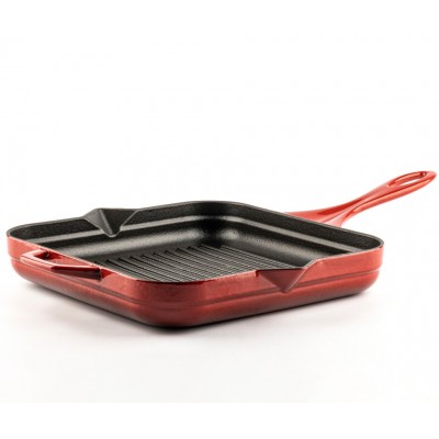 Frigideira de grelha em ferro fundido esmaltada Hosse, Rubin, 28x28cm - Frigideira de grelha em ferro fundido