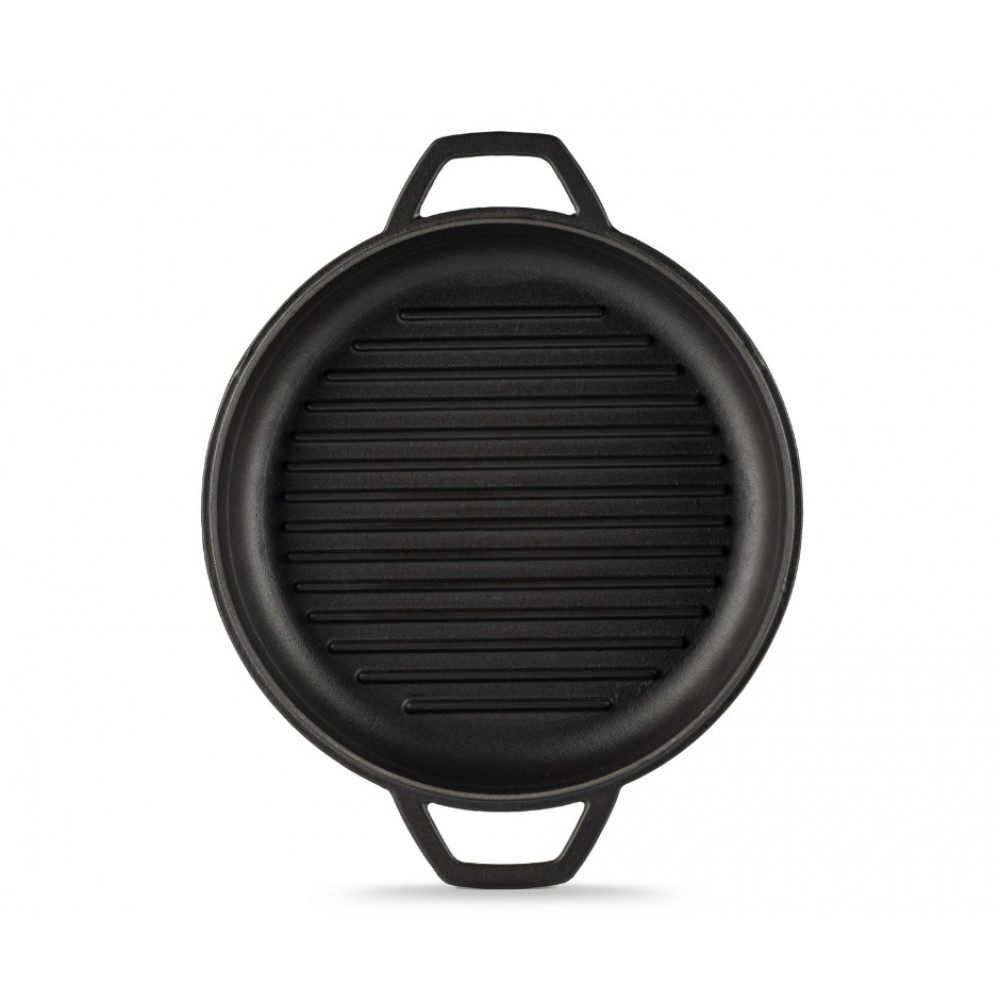 Frigideira de grelha em ferro fundido esmaltada Hosse, Black Onyx, Ф22cm | Frigideira de ferro fundido plana | Frigideira de ferro fundido |