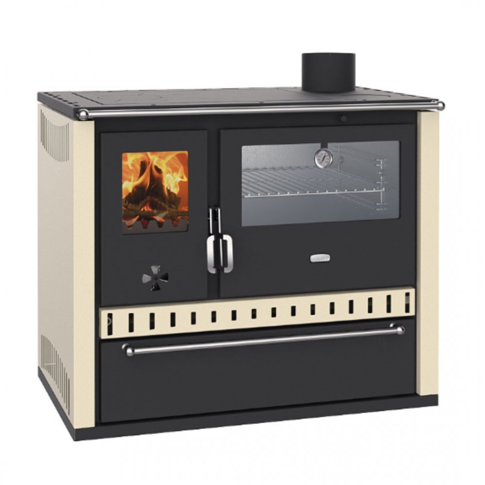 Fogão a lenha Prity GT, com forno de aço inoxidável e gaveta, 15 kW |  |  |