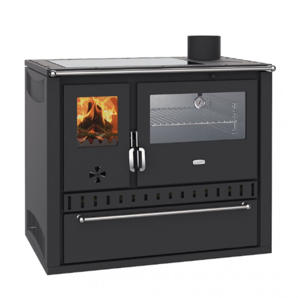 Fogão a lenha com caldeira traseira Prity GT W10, com forno de aço inoxidável, placa vitrocerâmica e gaveta, 9,6 kW | Fogão a lenha com caldeira traseira Prity GT W10, com forno de aço inoxidável, placa vitrocerâmica e gaveta, 9,6 kW | | |