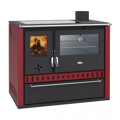 Fogão a lenha com caldeira traseira Prity GT W10 Vermelho, com forno de aço inoxidável, placa vitrocerâmica e gaveta, 13,3 kW - Produtos para comparar