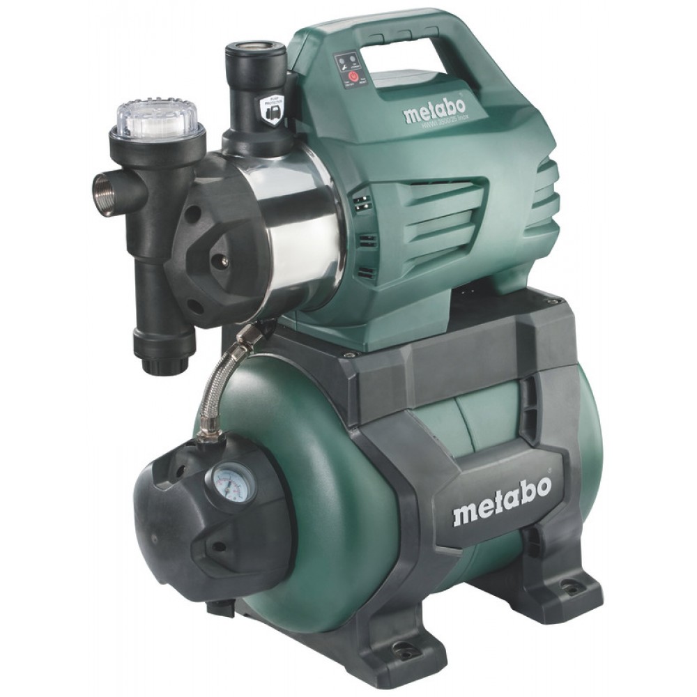 Bomba de água hidróforo monofásica METABO HWWI 3500/25 INOX, potência 1100 W, vazão 3500 l/h, capacidade do tanque 24 L, altura manométrica 45 m | Bombas de jardim | Bombas de água |