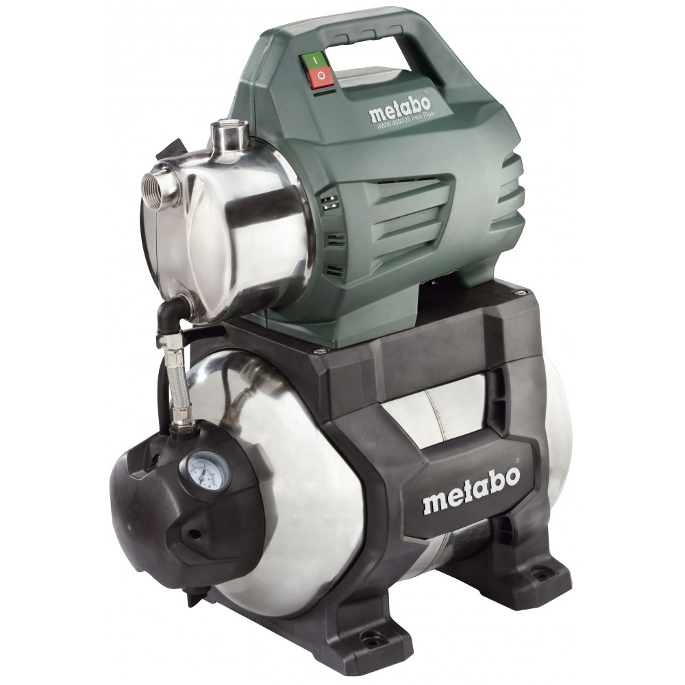 Bomba de água hidróforo monofásica METABO HWW 4500/25 INOX PLUS, potência 1300 W, vazão 4500 l/h, altura manométrica 48 m, capacidade do tanque 24 L