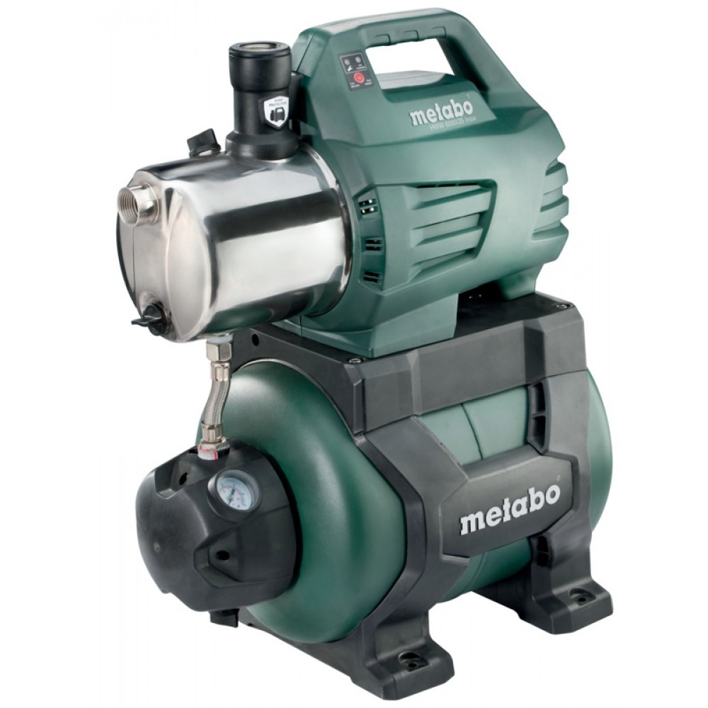 Bomba de água hidróforo monofásica METABO HWW 6000/25 INOX, potência 1300 W, vazão 6000 l/h, altura manométrica 55 m, capacidade do tanque 24 L | Bombas de jardim | Bombas de água |
