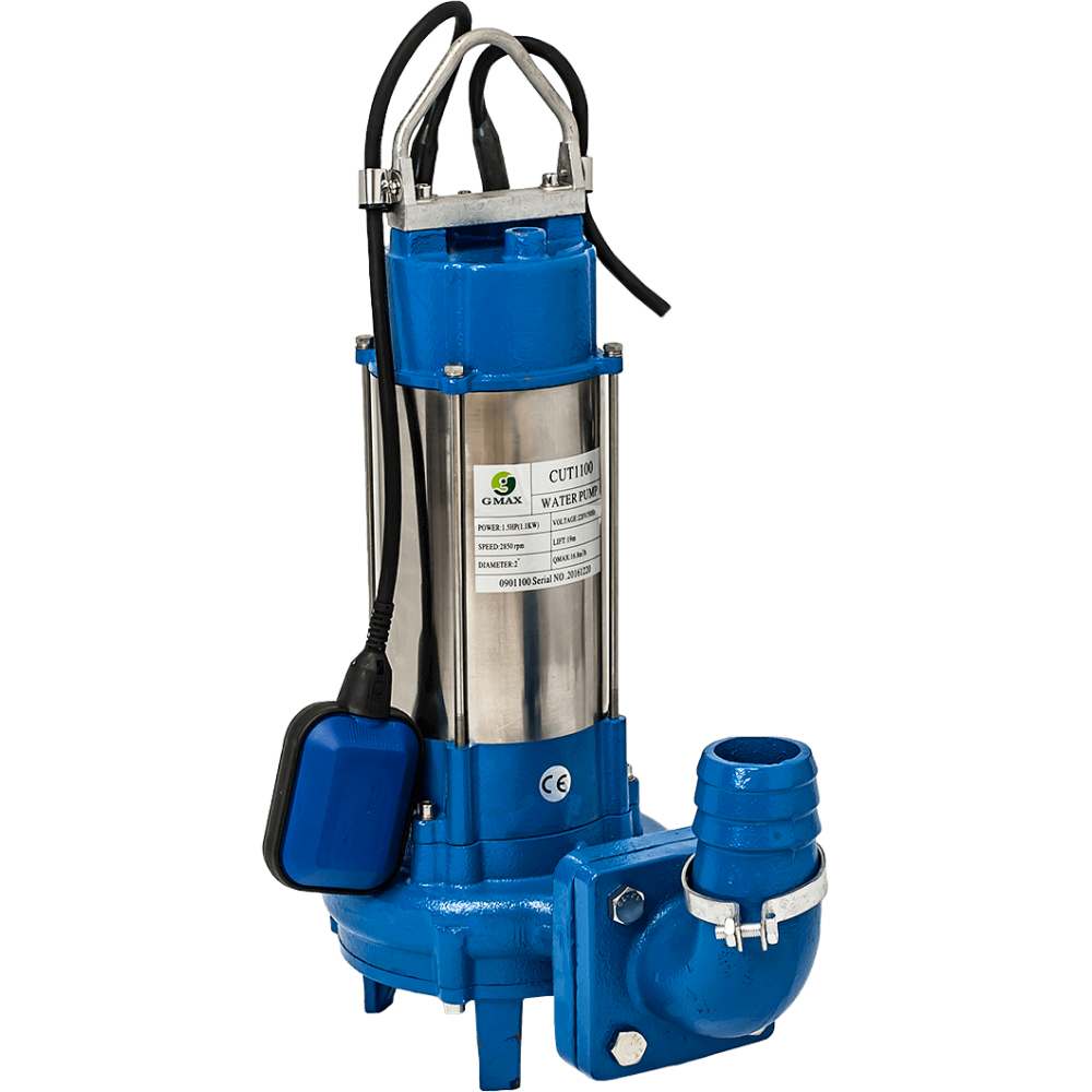 Bomba de drenagem submersível para águas residuais com cortador Gmax Cut com flutuador exterior – caudal 21 m³/h, potência 1,5 kW, altura manométrica 23 m