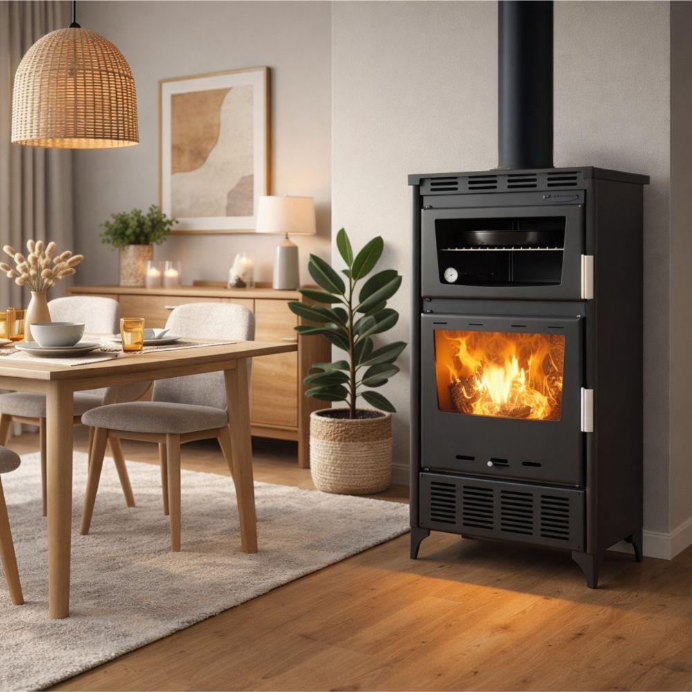 Salamandra a lenha com forno Balkan Energy ATS 90-30 ΜΑSΙΝΑ AERO, com ventilador, 18.23kW | Salamandras a lenha com forno | Salamandras a lenha |