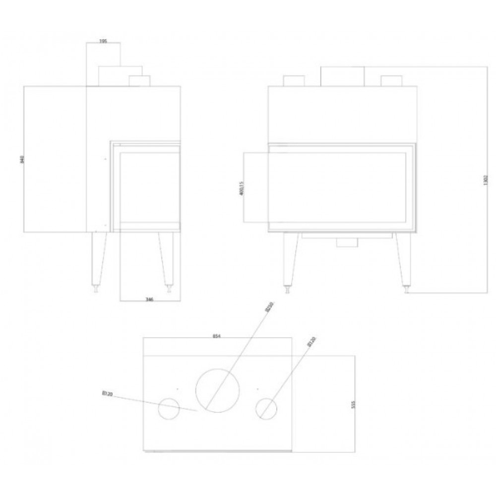Lareira a lenha Balkan Energy ATS STABLE AIR CORNER 800, com condutas de ar, certa, 15.15kW | Lareiras modernas | Lareiras |