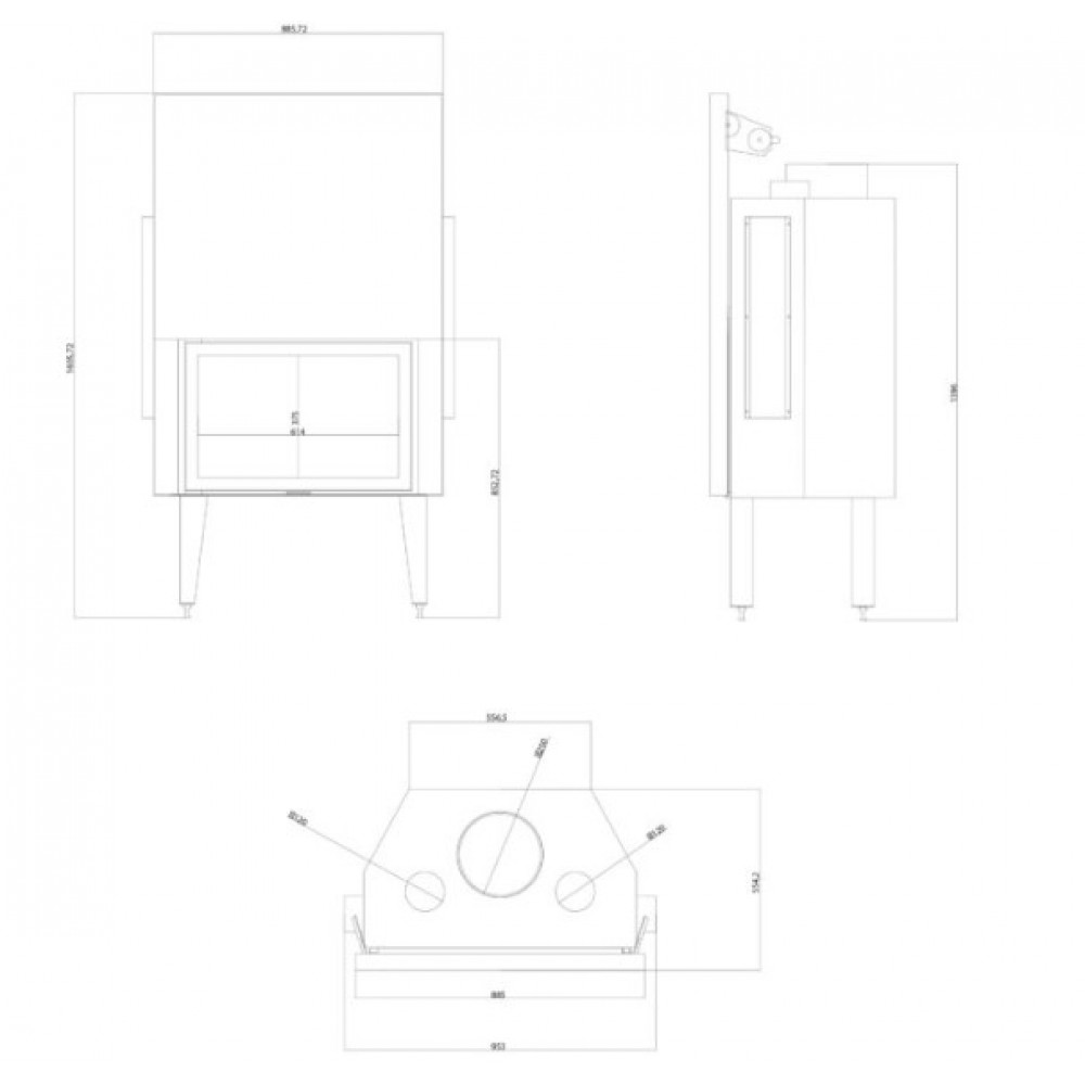 Lareira a lenha Balkan Energy ATS STRAIGHT AIR 800, com condutas de ar, 15.95kW | Lareiras modernas | Lareiras |