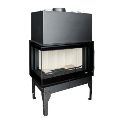 Lareira a lenha UNIFLAM 760 EVO PBS com condutas de ar e alimentação de ar, vidro curvo, lado esquerdo, 10 kW - Lareiras