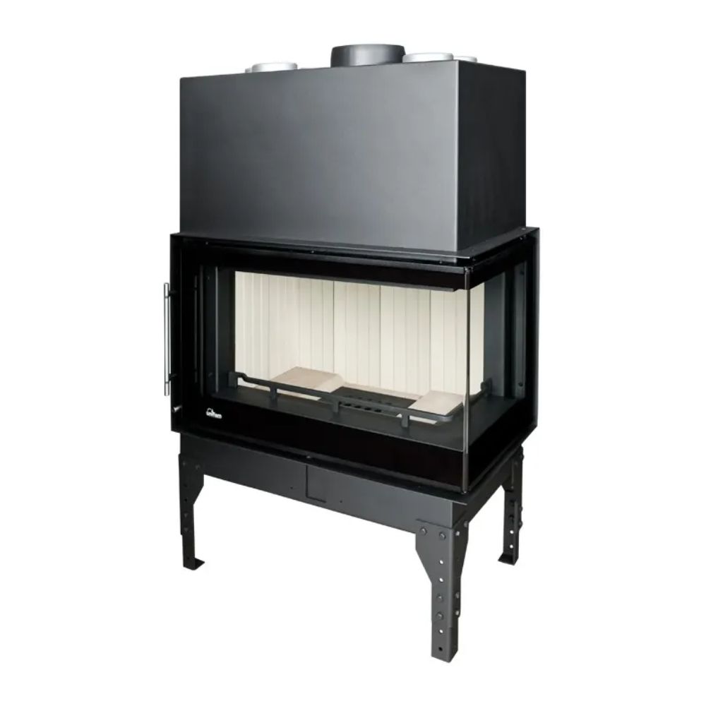 Lareira a lenha UNIFLAM 860 EVO PBS com condutas de ar e alimentação de ar, vidro curvo, lado direito, 15 kW | Lareiras modernas | Lareiras |