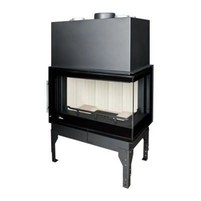 Lareira a lenha UNIFLAM 760 EVO PBS com condutas de ar e alimentação de ar, vidro curvo, lado direito, 10 kW - Lareiras