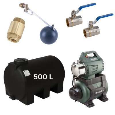 Kit “Água potável 500L” #2 com depósito para água Mavil (preto, horizontal) e bomba hidrofórica Metabo - Produtos para comparar
