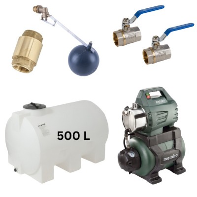 Kit “Água potável 500L” com depósito para água Mavil (branco, horizontal) e bomba hidrofórica Metabo - Produtos para comparar