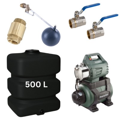Kit “Água potável 500L” com depósito para água Mavil (preto, retangular) e bomba hidrofórica Metabo - Produtos para comparar