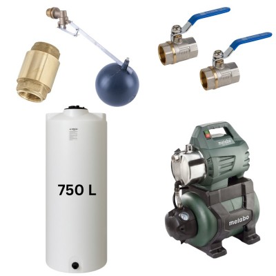 Kit "Água Potável 750L" com depósito para água Mavil (branco, cilíndrico) e bomba hidrofórica Metabo - Produtos para comparar