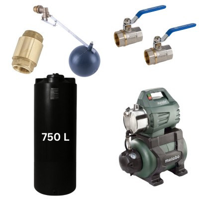 Kit "Água Potável 750L" com depósito para água Mavil (preto, cilíndrico) e bomba hidrofórica Metabo - Produtos para comparar
