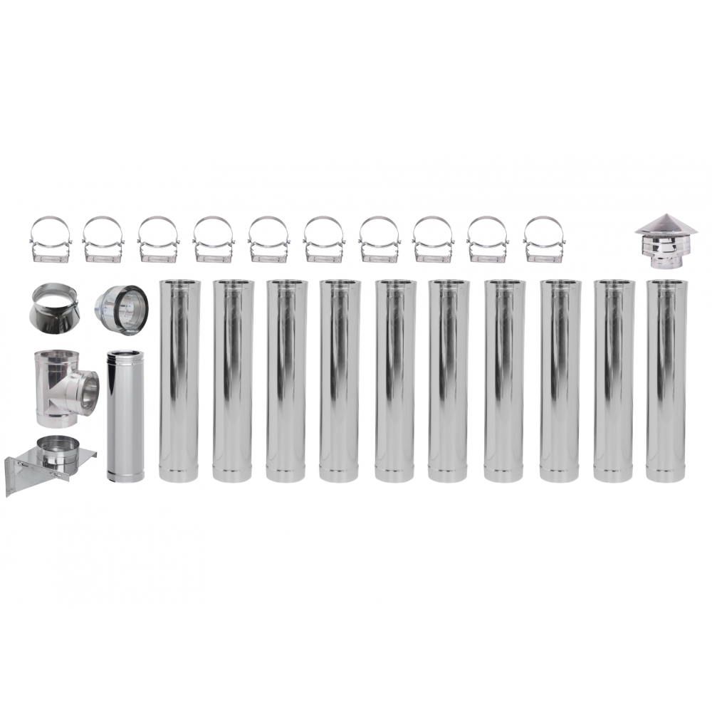 Kit chaminé exterior para salamandra a pellets Ø80 mm, parede dupla, aço inox – 11,7 m