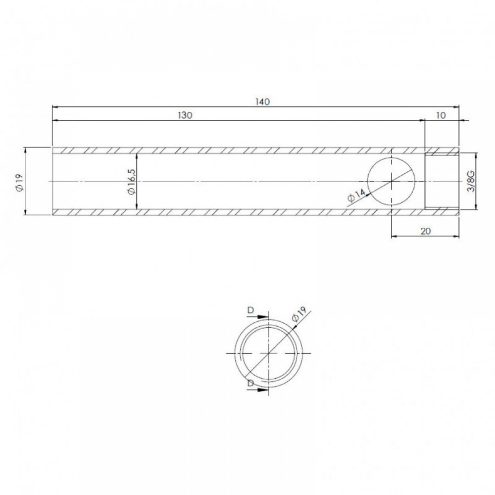 Tubo para resistência de salamandra a pellets, diâmetro 19 mm, comprimento 140 mm, rosca 3/8" | Resistências para salamandrs a pellets | Peças de salamandra a pellets |