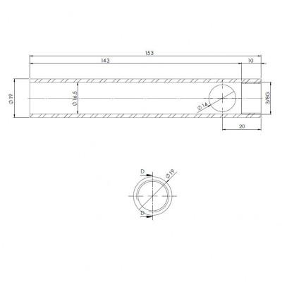 Tubo para resistência de salamandra a pellets, diâmetro 19 mm, comprimento 153 mm, rosca 3/8" - Resistências para salamandrs a pellets