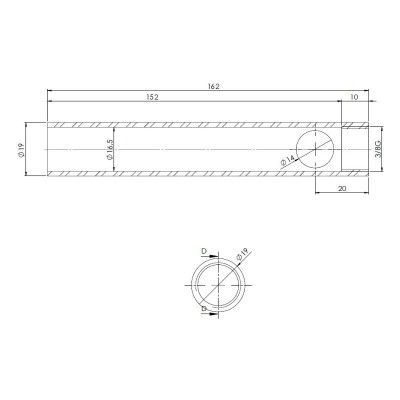 Tubo para resistência de salamandra a pellets, diâmetro 19 mm, comprimento 162 mm, rosca 3/8" - Resistências para salamandrs a pellets