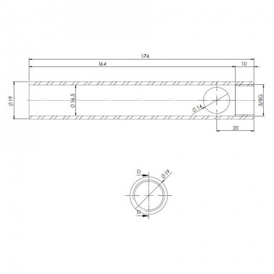 Tubo para resistência de salamandra a pellets, diâmetro 19 mm, comprimento 174 mm, rosca 3/8" - Resistências para salamandrs a pellets
