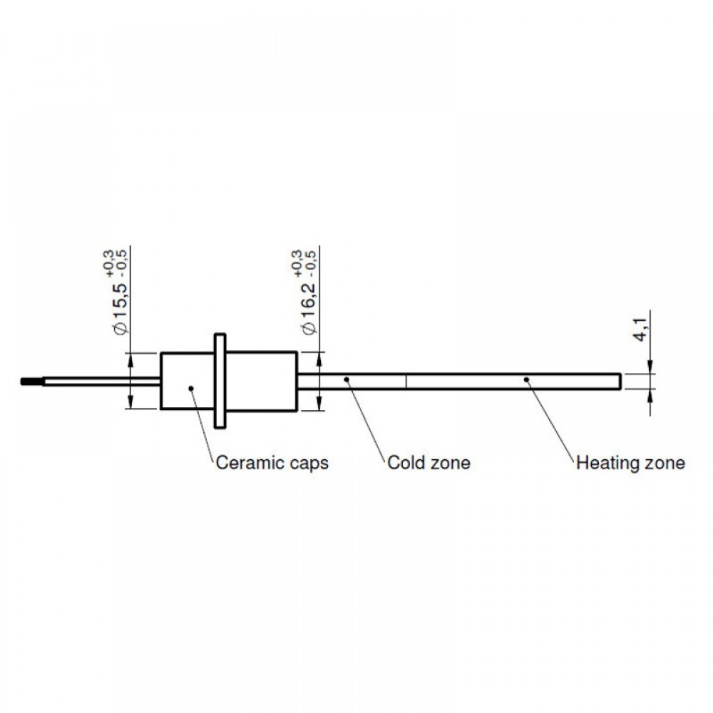 Resistência para salamandra a pellets com cristal de quartzo preto Ravelli, Anselmo Cola, Moretti Design, Opera, Karmek One e outras, comprimento total 125 mm, 330W | Resistências para salamandrs a pellets | Peças de salamandra a pellets |