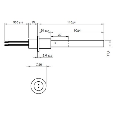 Resistência para salamandra a pellets com cristal de quartzo preto Ravelli, Anselmo Cola, Moretti Design, Opera, Karmek One e outras, comprimento total 125 mm, 330W - Resistências para salamandrs a pellets