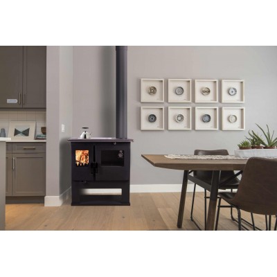 Fogão à lenha Verso CS Inox Ceramic com forno em aço inoxidável e placa vitrocerâmica, Direita, 7.7kW - Verso