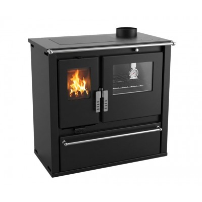 Fogão à lenha Verso CS Plus com forno em aço inoxidável e placa em aço, Preto, Direita, 7.7kW - Verso