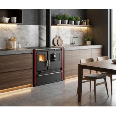 Fogão à lenha Verso CS Plus com forno em aço e placa em aço, Vermelho, Direita, 7.7kW - Verso