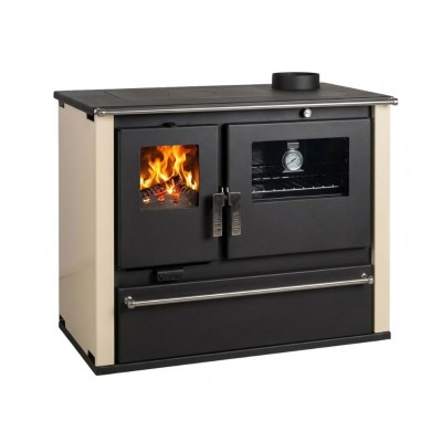 Fogão à lenha Verso CS Plus com forno em aço e placa em aço, Marfim, Direita, 7.7kW - Verso
