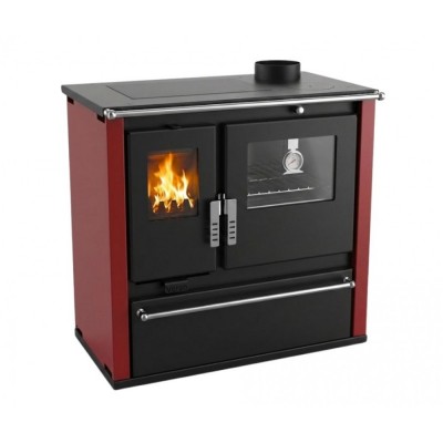 Fogão à lenha Verso CS Plus com forno em aço inoxidável e placa em aço, Vermelho, Direita, 7.7kW - Verso