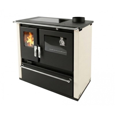 Fogão à lenha Verso CS Plus com forno em aço inoxidável e placa vitrocerâmica, Marfim, Direita, 7.7kW - Verso