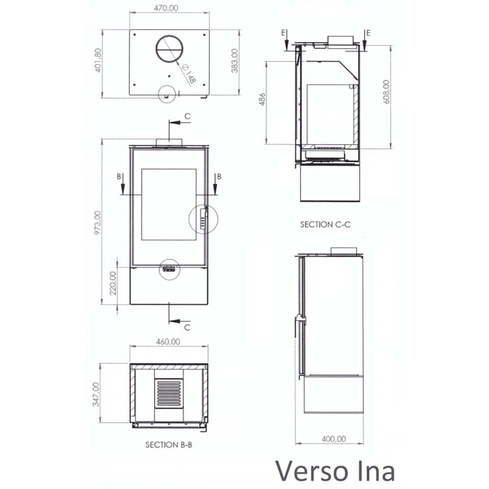 Salamandra a lenha Verso Ina, 7.5kW | Salamandras a lenha com ventilação | Salamandras a lenha |