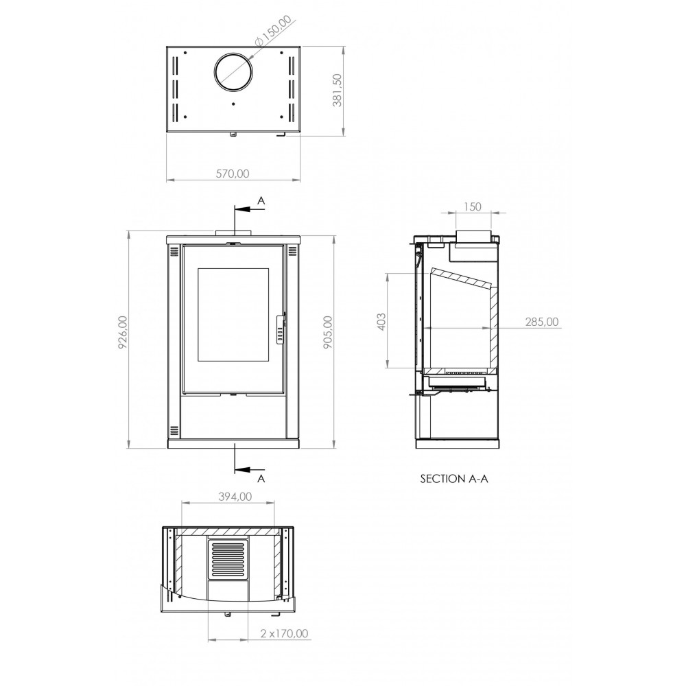 Salamandra a lenha Verso Lheia, 7.5 kW | Salamandras a lenha com ventilação | Salamandras a lenha |