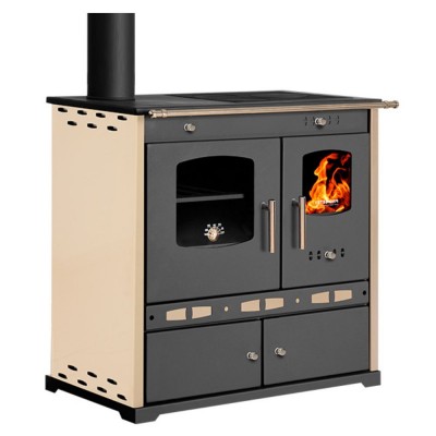 Salamandras a lenha com forno Prometey Perfect Eco Lux com saída de fumos à esquerda, cor marfim, 7,5 kW - Salamandras a lenha com forno