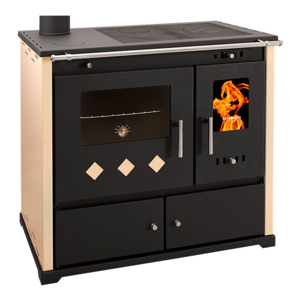 Salamandras a lenha com forno Prometey Perfect Practik Lux, cor marfim, saída de fumos à esquerda, 9,5 kW |  |  |