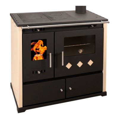 Salamandras a lenha com forno Prometey Perfect Practik Lux, cor marfim, saída de fumos à direita, 9,5 kW - Salamandras a lenha com forno