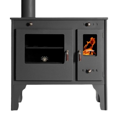 Salamandras a lenha com forno Prometey Retro Eco com saída de fumos à esquerda, 7 kW - Salamandras a lenha com forno