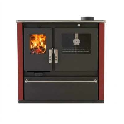 Fogão à lenha Verso CS Plus com forno em aço inoxidável e placa em aço, Vermelho, Direita, 7.7kW - Verso