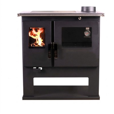 Fogão à lenha Verso CS Plus com forno em aço inoxidável e placa vitrocerâmica, Preto, Direita, 7.7kW - Verso