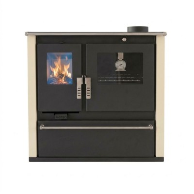 Fogão à lenha Verso CS Plus com forno em aço inoxidável e placa em aço, Marfim, Direita, 7.7kW - Verso