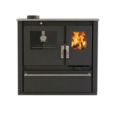 Fogão à lenha Verso CS Plus com forno em aço inoxidável e placa vitrocerâmica, Marfim, Direita, 7.7kW - Verso