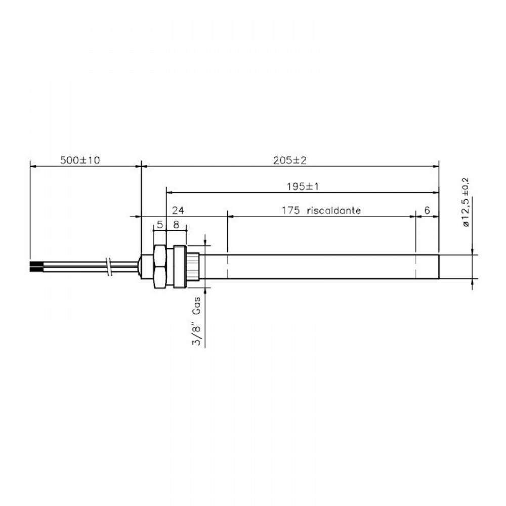 Resistência para salamandra a pellets Clam e outros, comprimento total 205mm, 400W | Resistências para salamandrs a pellets | Peças de salamandra a pellets |