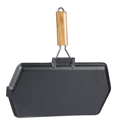Frigideira grelhadora de ferro fundido com cabo de madeira dobrável, 35x21 cm - Frigideira de grelha em ferro fundido