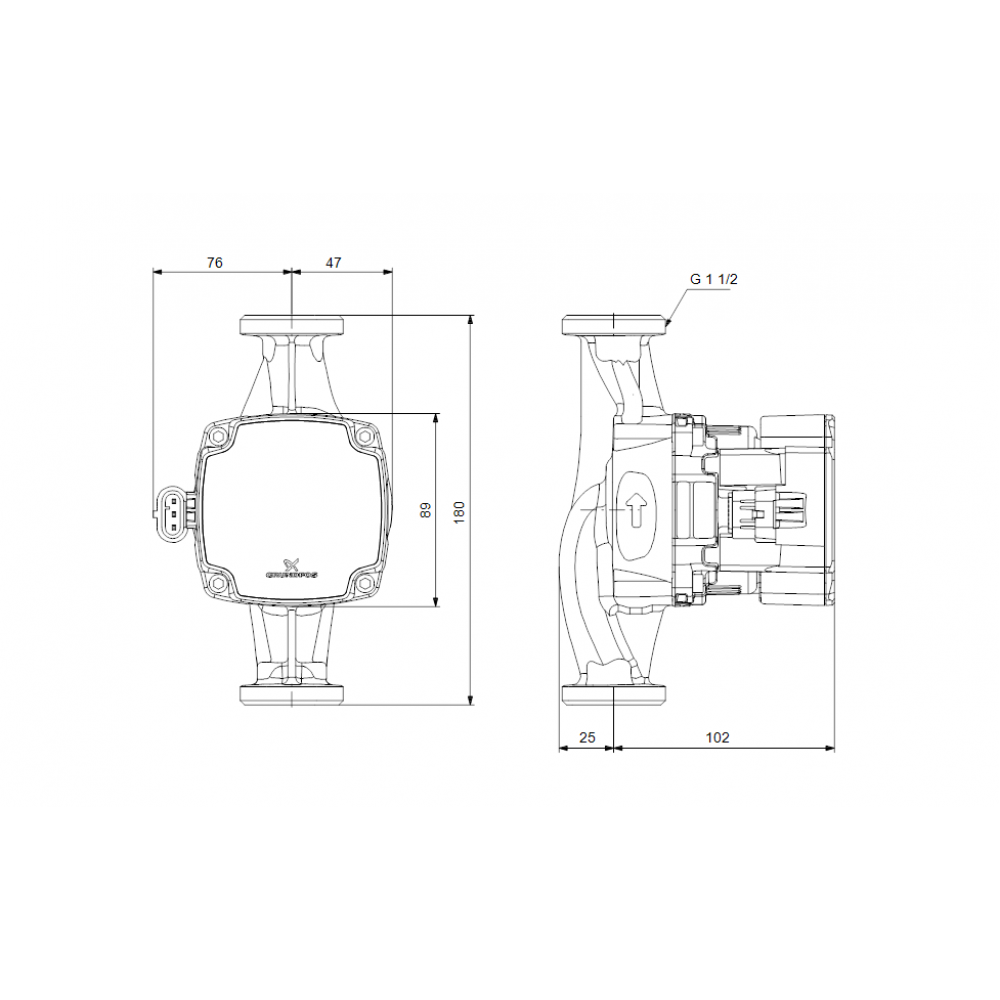 Bomba de circulação Grundfos ALPHA1 25-60 180, altura manométrica de 6 m, caudal de 2,28 m³/h, potência de 45 W | Bombas de circulação | Bombas de água |